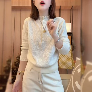 花边蕾丝立领毛衣打底衫女秋季针织内搭2026新款韩系减龄气质上衣