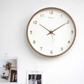 实木质钟表挂钟日式简约个性创意钟表客厅家用装饰挂墙家用静音