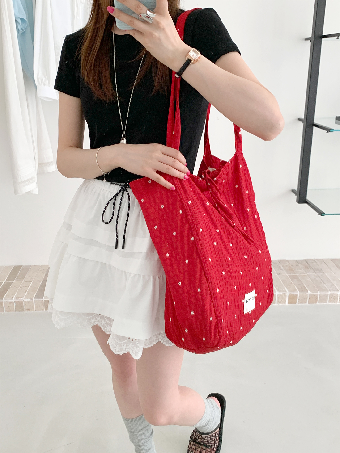 Bolso de hombro floral dulce, gasa, bolso de tote suave francés, temperamento, bolso de viaje para estudiantes universitarias, bolso de ocio de todo fósforo
