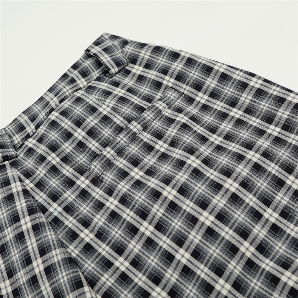 Lässige, plissierte, locker sitzende Herren-Streetwear-Hose mit weitem Bein und Karomuster im amerikanischen Stil_voghion.com