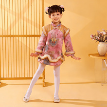 女童加绒拜年服宝宝新中式加厚唐装国风连衣裙旗袍裙子棉袄冬季