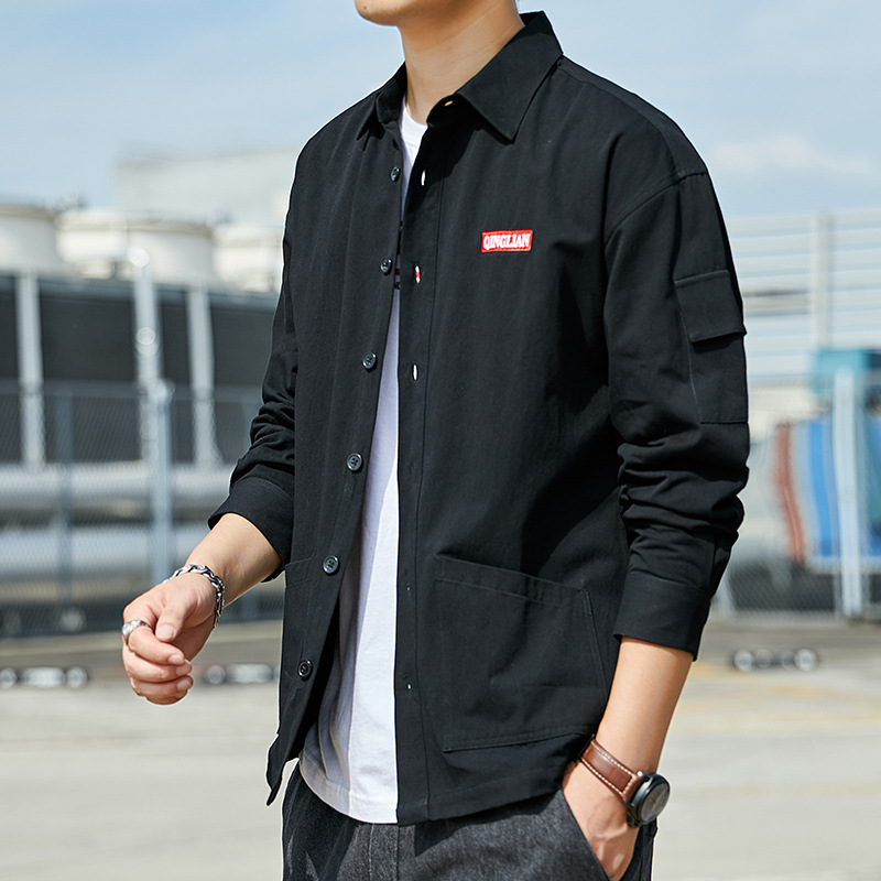 Camisa de manga larga de los hombres de estilo coreano casual capa artística de los hombres ropa de trabajo camisa suelta nueva superior de algodón puro