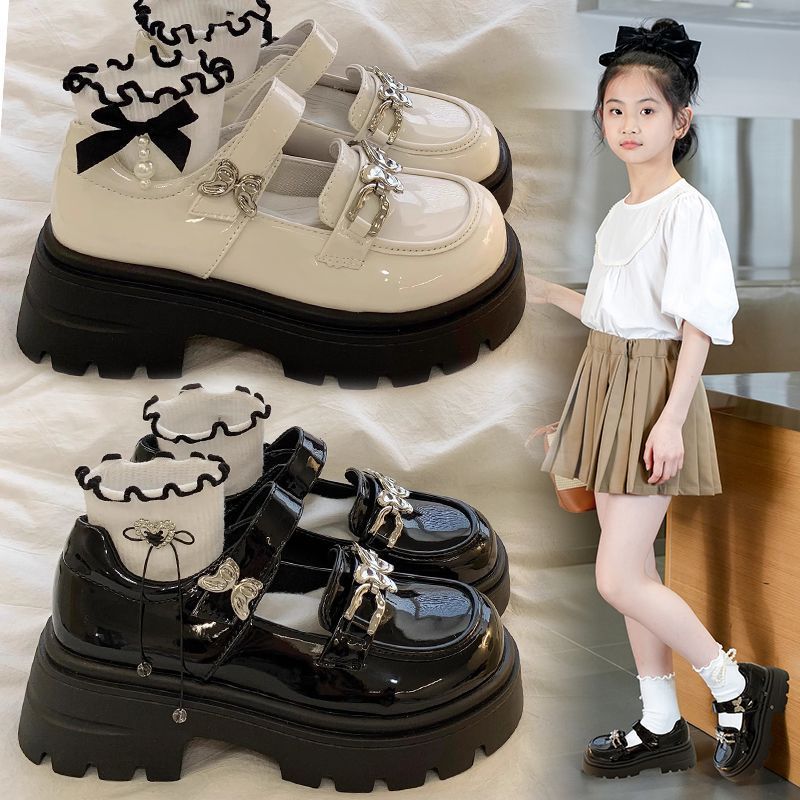Girls' Black Leather Shoes, Spring and Autumn Mary Jane Shoes, 2026 New Spring and Autumn British Style Princess Thick-Soled Fashionable Shoes