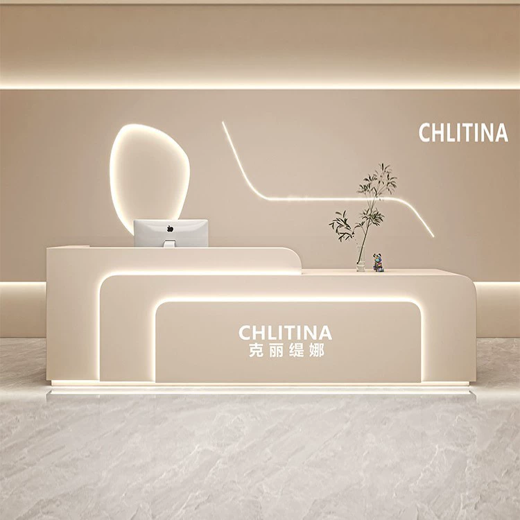 Касса косметического салона, стойка ресепшн в стиле крем, бар, управление кожей, танцевальные занятия, стоматологическая стойка ресепшн