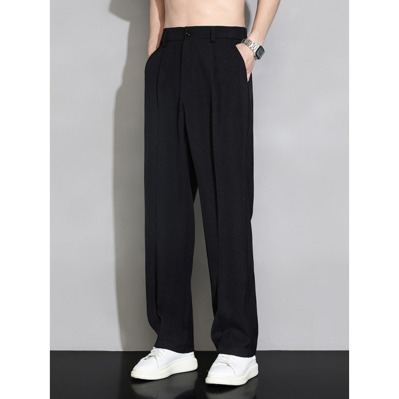 Black Straight-Leg Dress Pants for Men, Casual Long Pants for Spring, Autumn, and Summer, Thin Drape Suit Pants, Loose Wide-Leg Trousers for Men