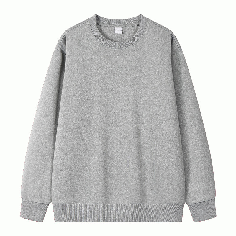 Hua algodón tejido liso de doble cara, hombros cómodos, cuello redondo, suéter de manga larga, camisa publicitaria, ropa de trabajo grupal, logotipo personalizado