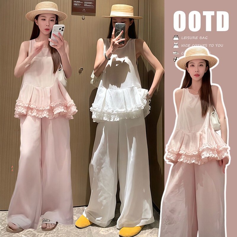 Pregnant Women's Large Size Korean Style Thin Sleeveless Vest ➕ Back Elasticated Long Pants Set Pregnant Women's Large Size Korean Style Thin Sleeveless Vest ➕ Back Elasticated Long Pants Set