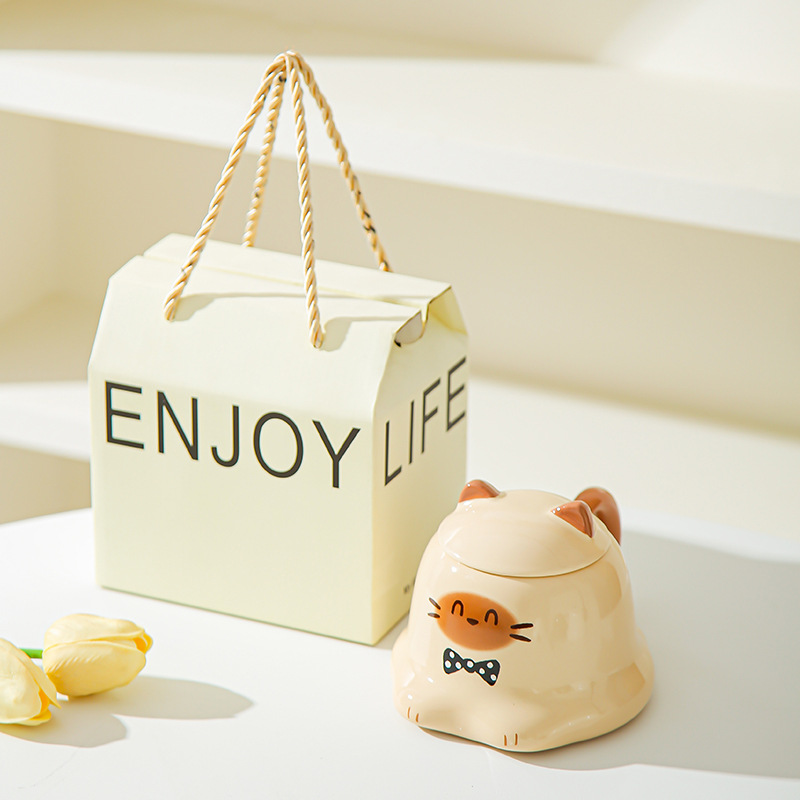 Tazas de dibujos animados de alto valor, tazas de cerámica, tazas de gato Siamese, lindas tazas de agua, regalos de cumpleaños creativos para niños y niñas