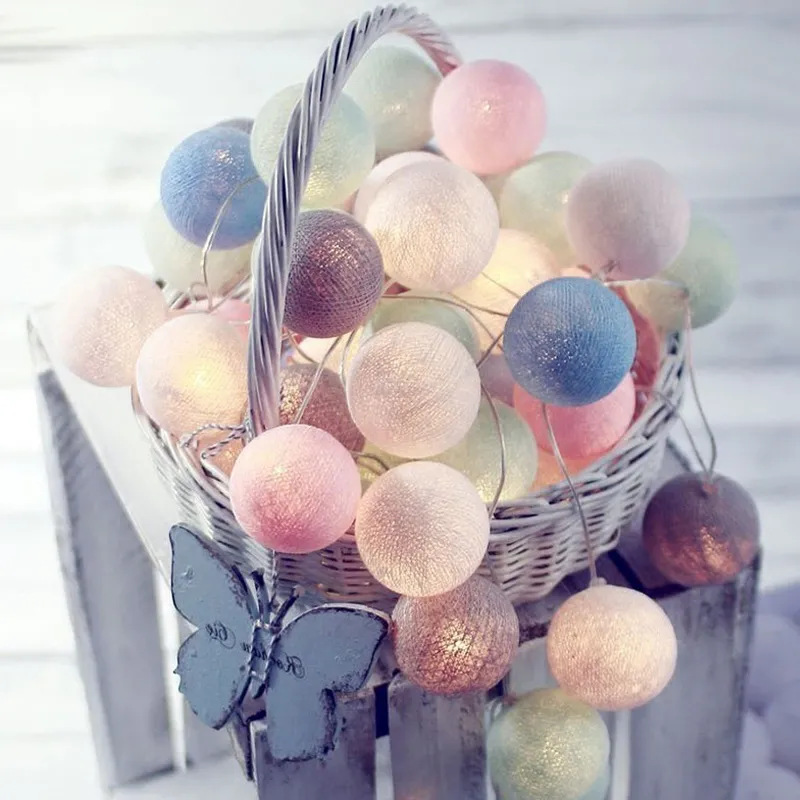 Cordón de bola de algodón ins viento macaron luz decoración de la habitación de los niños de Navidad USB decoración de la tienda de campaña al aire libre sala de estar