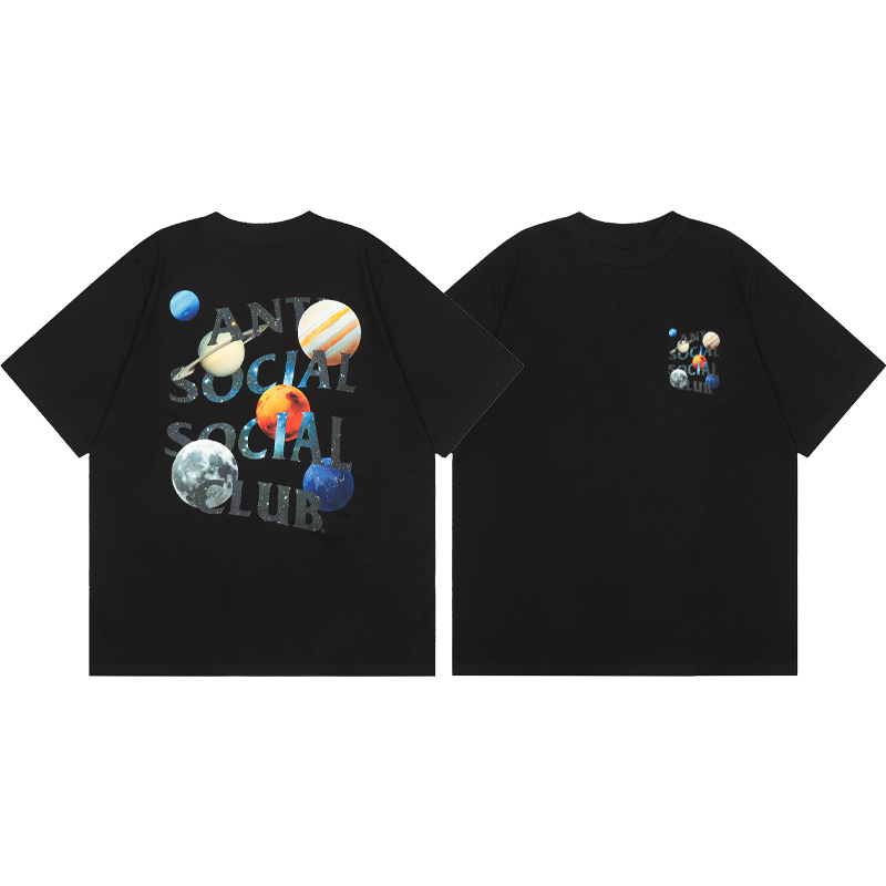 Versión correcta ASSC Club de dibujos animados relámpago impresión conjunta cuello redondo de los hombres Jersey pareja manga corta Camiseta moda