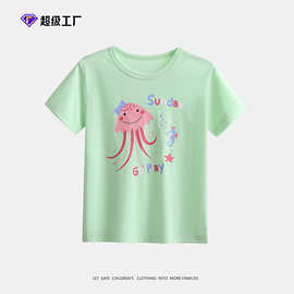 25年夏季欧美风儿童a类短袖纯棉t恤女童宝宝洋气上衣跨境一件代发