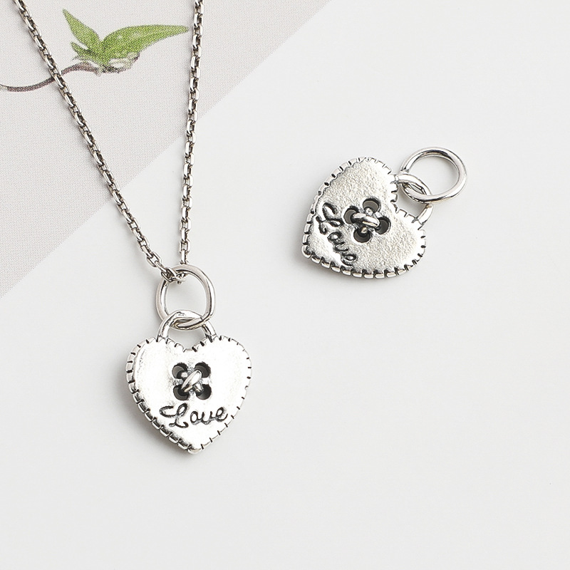 S925 Sterling Silver Retro Personalized Heart Pendant DIY Beaded Crystal Bracelet Necklace Heart-Shaped Love Pendant Accessories S925 Sterling Silver Retro Personalized Heart Pendant DIY Beaded Crystal Bracelet Necklace Heart-Shaped Love Pendant Accessories