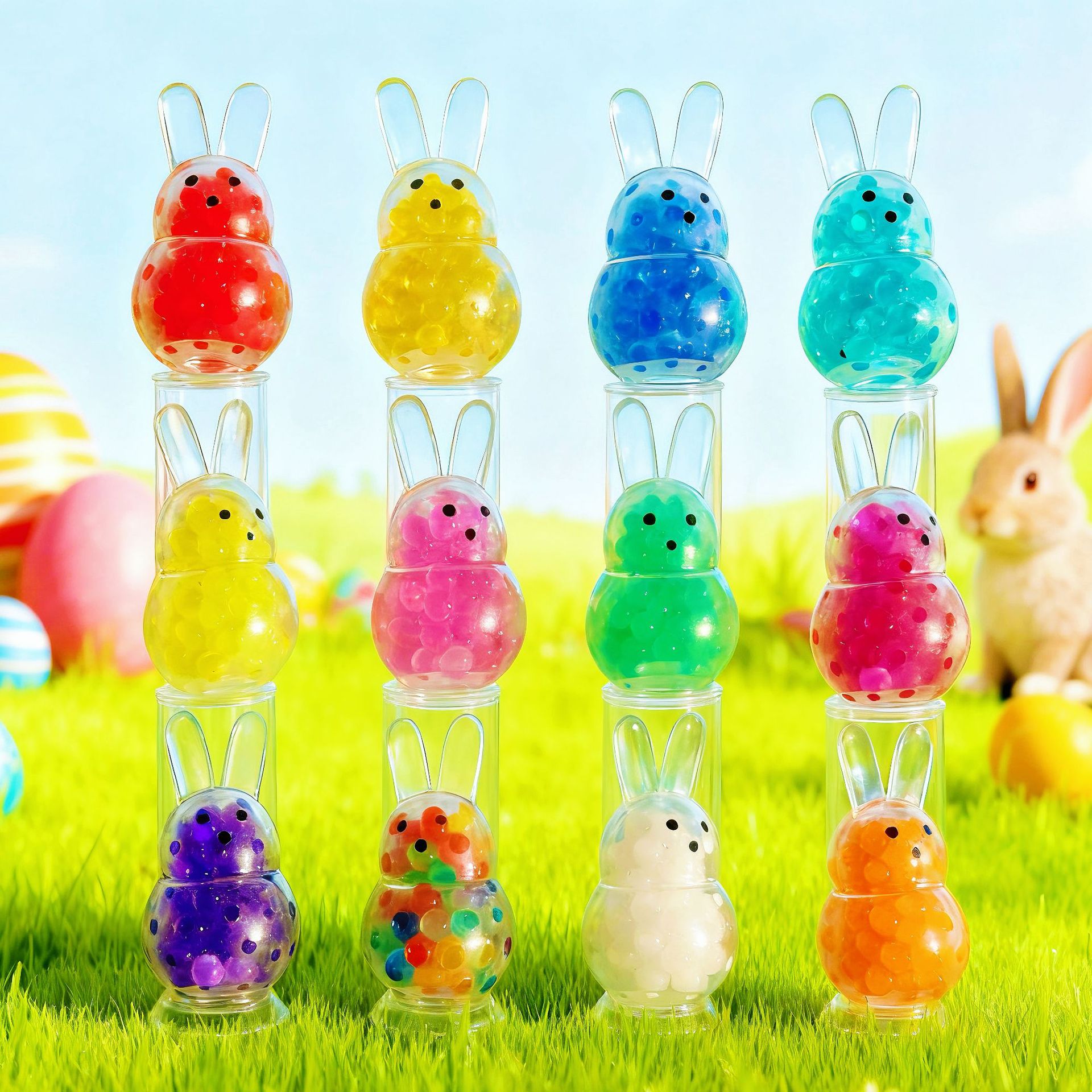 큰 구슬로 담근 눈 덮인 토끼