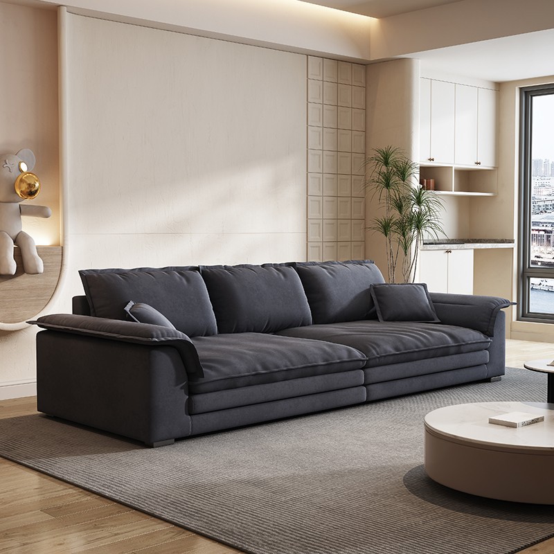 Fábrica gran velero sala de estar sofá súper profundo sentado amplia fila recta estilo crema minimalista italiano gato cero tecnología paño rojo neto