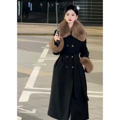 财阀夫人黑色赫本风长款大衣2025冬季新款高级感收腰显瘦外套女装