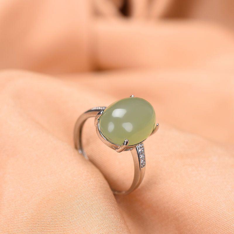 Genuine natural Hotan Jade ring for female 925 silver gilded fidelity jade ring gold inlaid jade adjustable gift