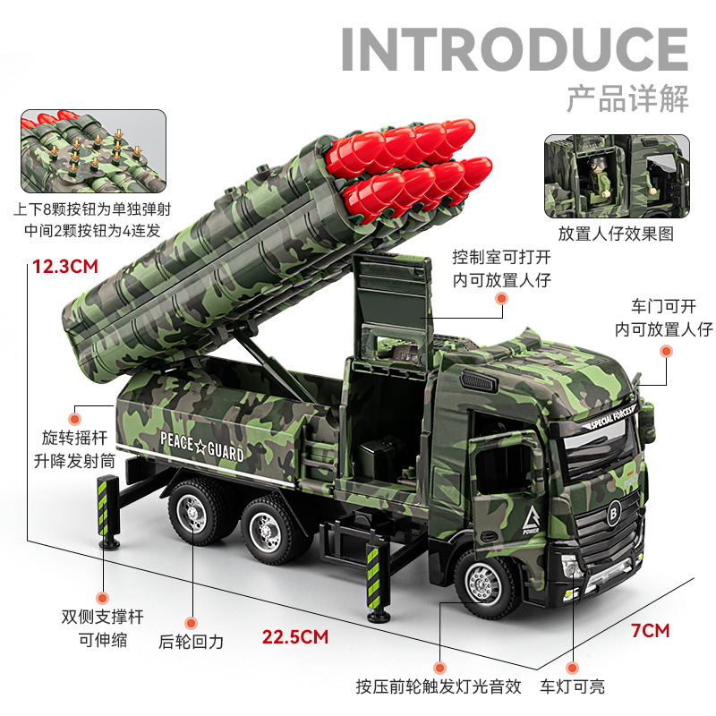 Modelo de vehículo blindado militar simulado con ocho misiles, de aleación, para transporte, recuerdo de vacaciones, decoración, regalo, directo del fabricante