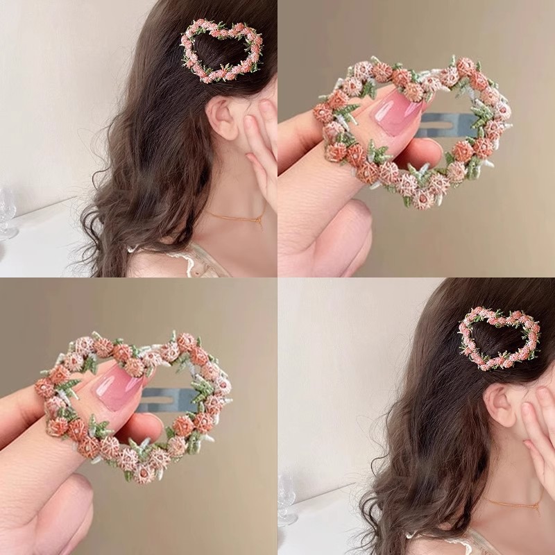 Dulces flores bordadas de primavera de alto valor visual BB clips atmósfera del corazón de una niña lateral clip de cabello de cabello de mujer