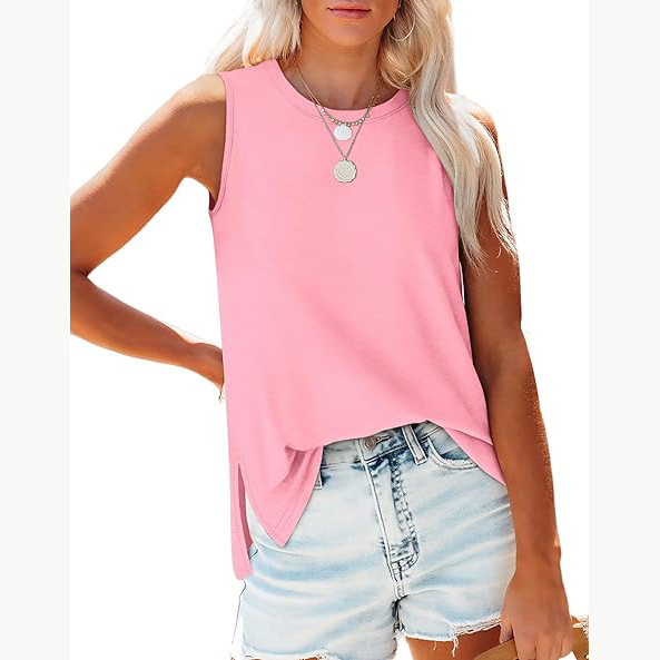 Transfronterizo 2024 nuevo estilo comercio exterior europeo y americano casual imitación algodón suelto color sólido chaleco sin mangas cuello redondo apertura lateral top femenino image 11