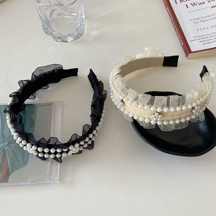 Korean Version Lace Pearl Fold Headband display picture 1