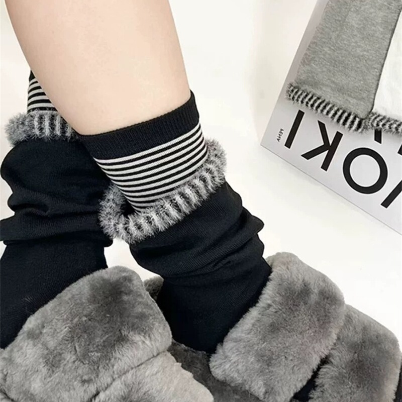 Spring and Autumn Double-Layer Spliced Slimming Stylish Flared Combed Cotton Slouch Socks Niche Striped Trendy Women's Mid-Calf Socks Spring and Autumn Double-Layer Spliced Slimming Stylish Flared Combed Cotton Slouch Socks Niche Striped Trendy Women's Mid-Calf Socks