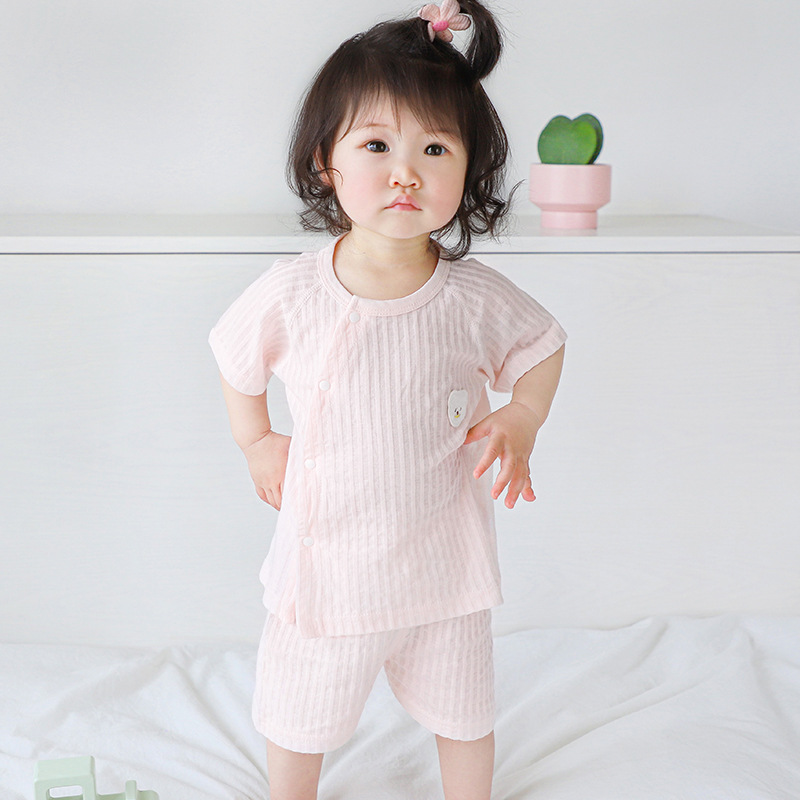Traje de verano para bebés, ropa de algodón fino de manga corta para niños, ropa de verano para bebés dividida de dos piezas para niños y mujeres
