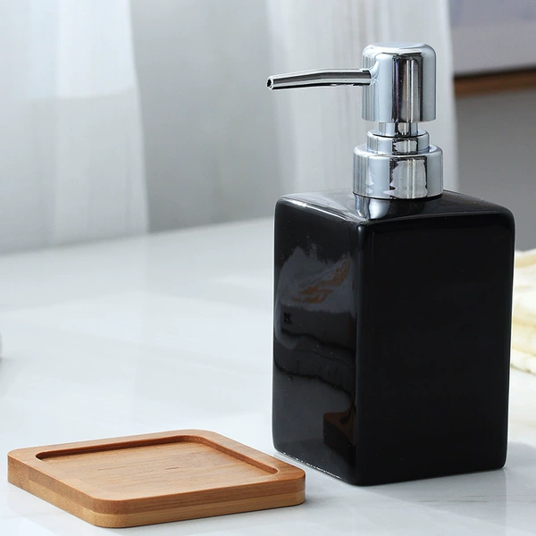 Black square bottle with holder