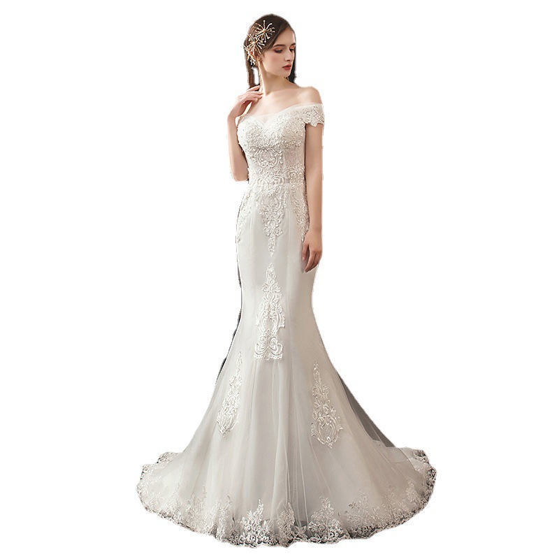 Vestido de Novia Estilo Sirena 2026, Nuevo Estilo para Novias Delgadas, Estilo Bosque con Hombros Descubiertos, Vestido Ligero Francés con Diseño de Cielo Estrellado que Estiliza la Figura.