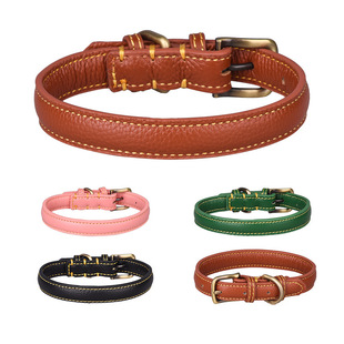 Litchi grain head layer cowhide pet collar lettering anti-lost dog collar shiny rhinestone dog collar Amazon
