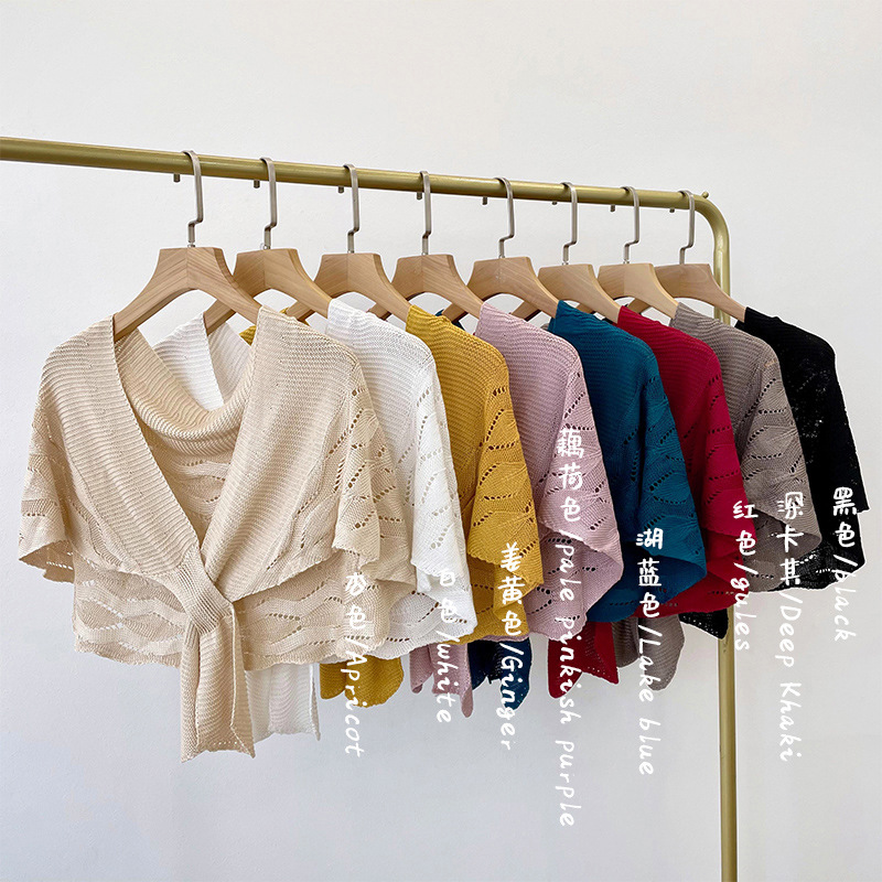 Mantón de punto desgaste exterior de las mujeres estilo de la alta sociedad primavera y verano soporte cervical tejido habitación con aire acondicionado patrón de onda bufanda de hombro collar falso