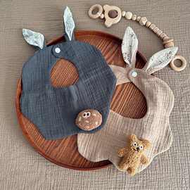 婴儿新生儿口水纯棉纯棉纱纱布围嘴宝宝柔软可爱耳朵防吐奶围兜