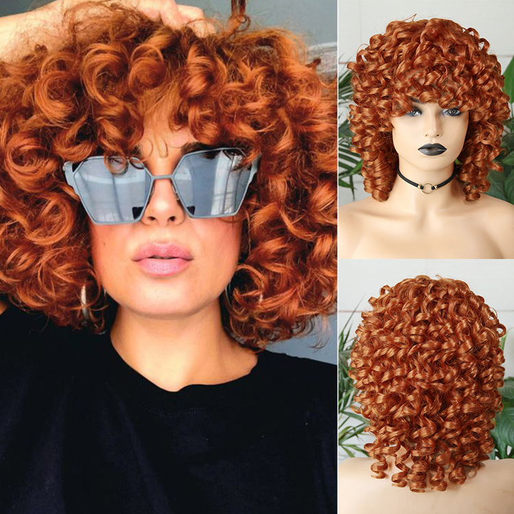 African American Women's Black Synthetic Curly Hair Shoulder-Length Heat-Resistant Fiber Wig High-Temperature Fiber Wig