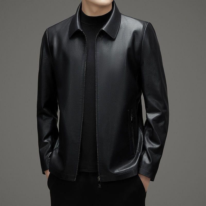 High-End Haining Genuine Leather Jacket for Middle-Aged and Elderly Men, Thin and Fleece-Lined Style High-End Haining Genuine Leather Jacket for Middle-Aged and Elderly Men, Thin and Fleece-Lined Style