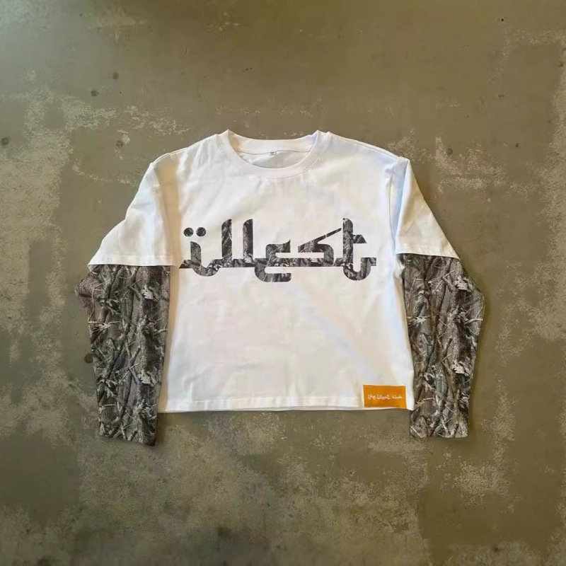 Cross-Border Aliexpress American Y2K Street Fashion Camouflage Print Patchwork Shirt T-Shirt Men's Long-Sleeved Loose Sweatshirt Cross-Border Aliexpress American Y2K Street Fashion Camouflage Print Patchwork Shirt T-Shirt Men's Long-Sleeved Loose Sweatshirt