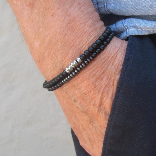 Cross-border new natural stone 6mm black agate black gallstone beaded men's bracelet simple vacation hip-hop bracelet for women