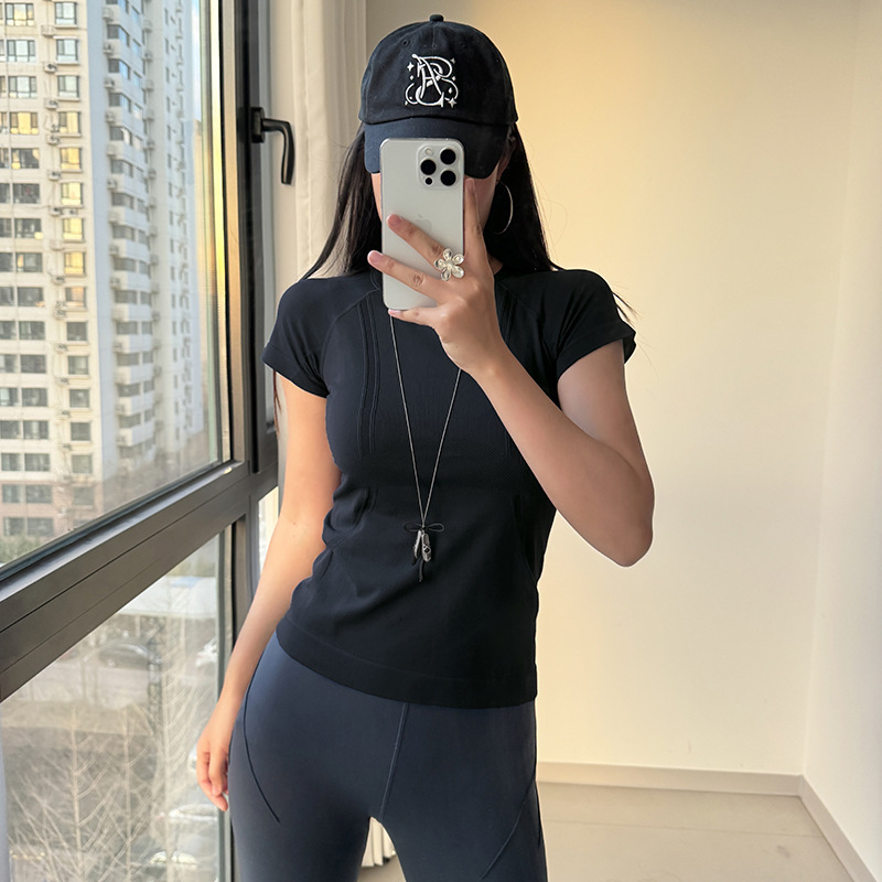 新款瑜伽短袖紧身显瘦健身上衣专业运动训练t恤普拉提休闲服|undefined