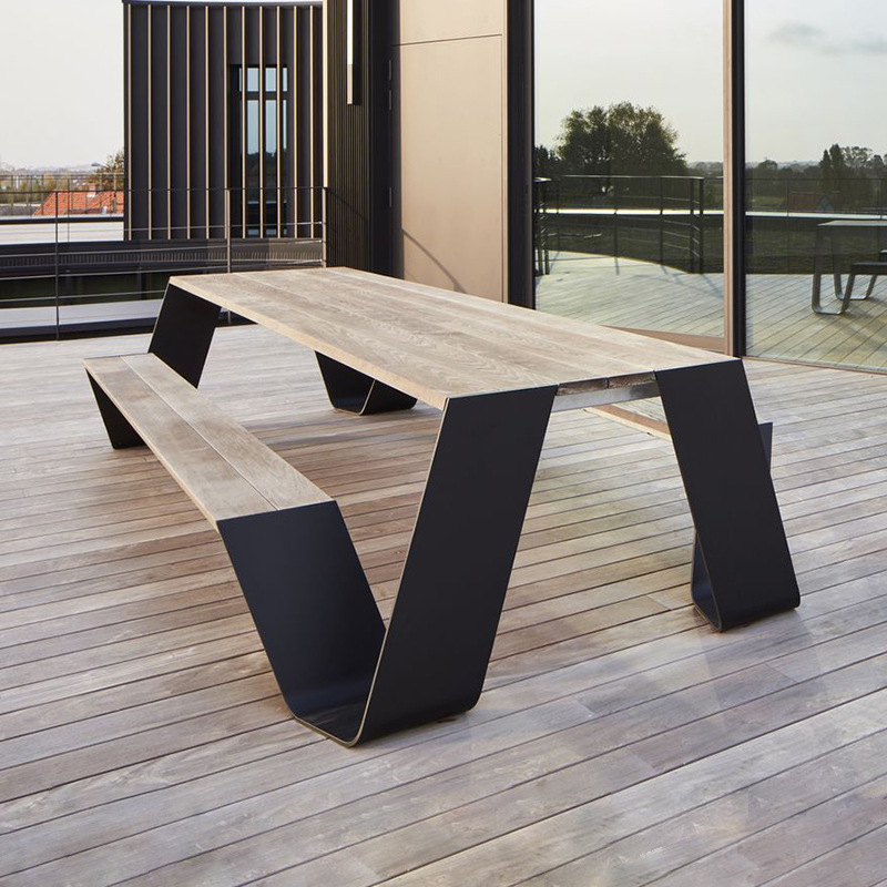 Conjunto de mesa y silla al aire libre de una pieza comedor café titular de la tarjeta pública Parque al aire libre de acero inoxidable ocio combinación muebles image 4
