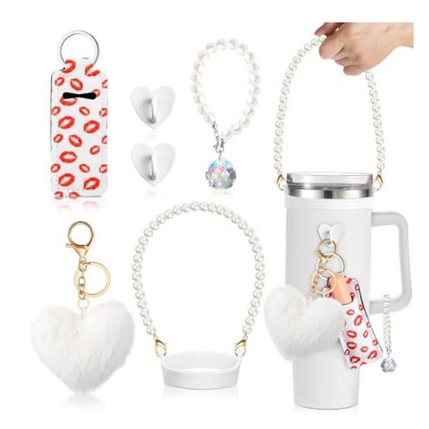 Amazon taza de calor cuentas brazalete llavero botella de agua colgante margarita gorra de paja flor colgante taza cubierta