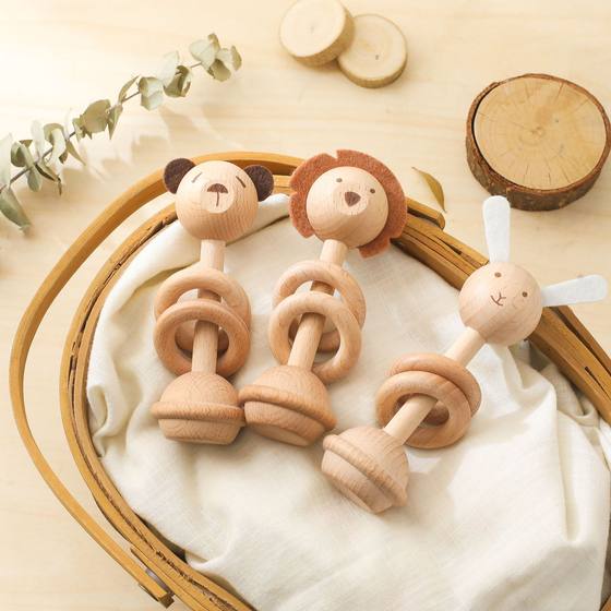 Newborn Beech Animal Rattle Baby Soothing Teeth Gum Children's Educational Hands-on Brainling Toy Rattle