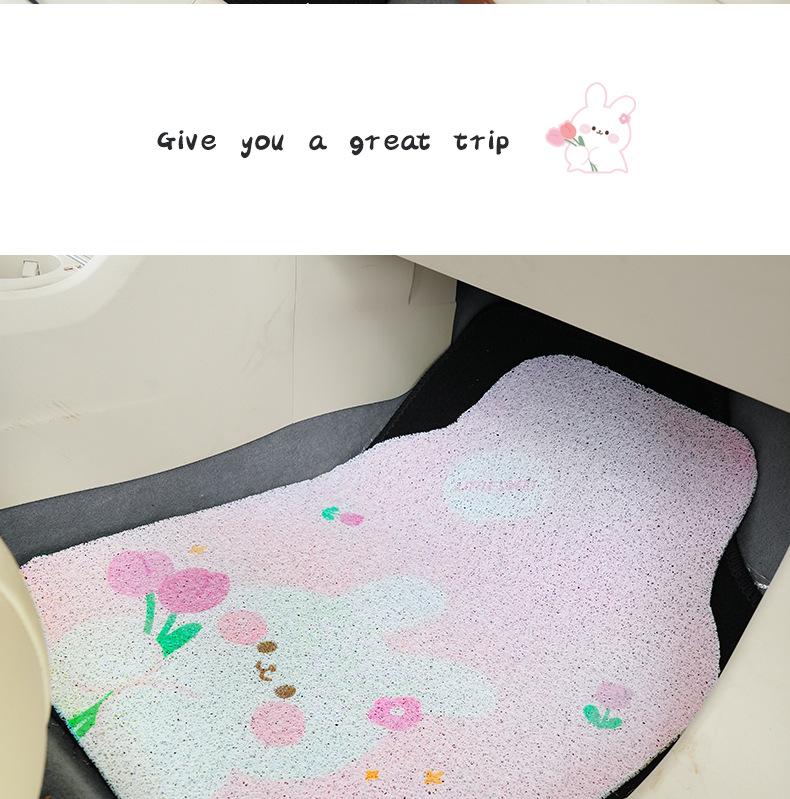 Tulip rabbit car mat cartoon silk ring anti-dirty easy to clean car front and rear row mat universal decorative floor mat