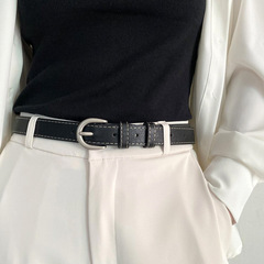 Retro Silver Buckle Women's Belt Compatible Decorative Jeans with Black Korean Version Simple Fashion Belt for Women Accessory Trendy