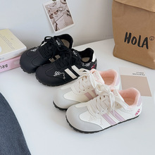 蓓尔复古棉鞋小黑猫德训板鞋女2025冬季新款保暖芭蕾小白鞋B3550