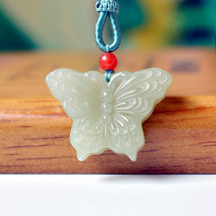 Ha Natural Hetian Jade Butterfly Pendant Qinghai Material Jade Pendant Necklace Sweater Chain Jade Pendant Pendant Accessories