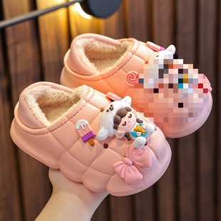 Baby Children's Cotton Slippers Winter Boys and Girls Indoor Bag with Parent-Child Cute Home Cotton Shoes White Slippers