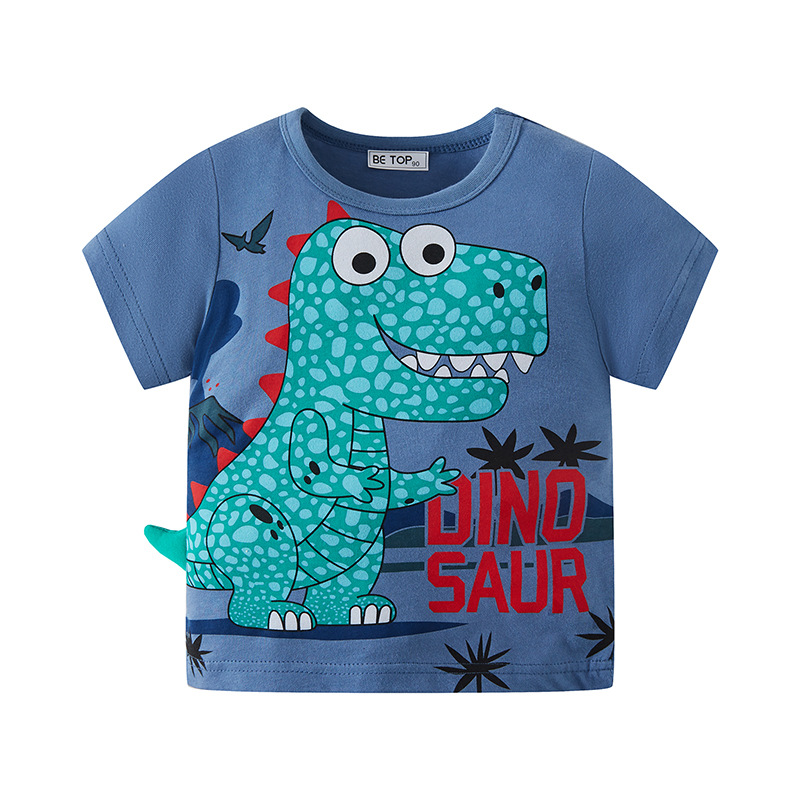 2025 nuevo estilo dinosaurio tridimensional dibujos animados para niños camiseta de manga corta niño bebé top de punto al por mayor de una pieza