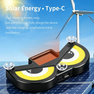 Cross-Border Solar-Powered Car Dynamic Devil's Eye New Led Expression Light Warning Light Car-Mounted Suction Cup Eye Light