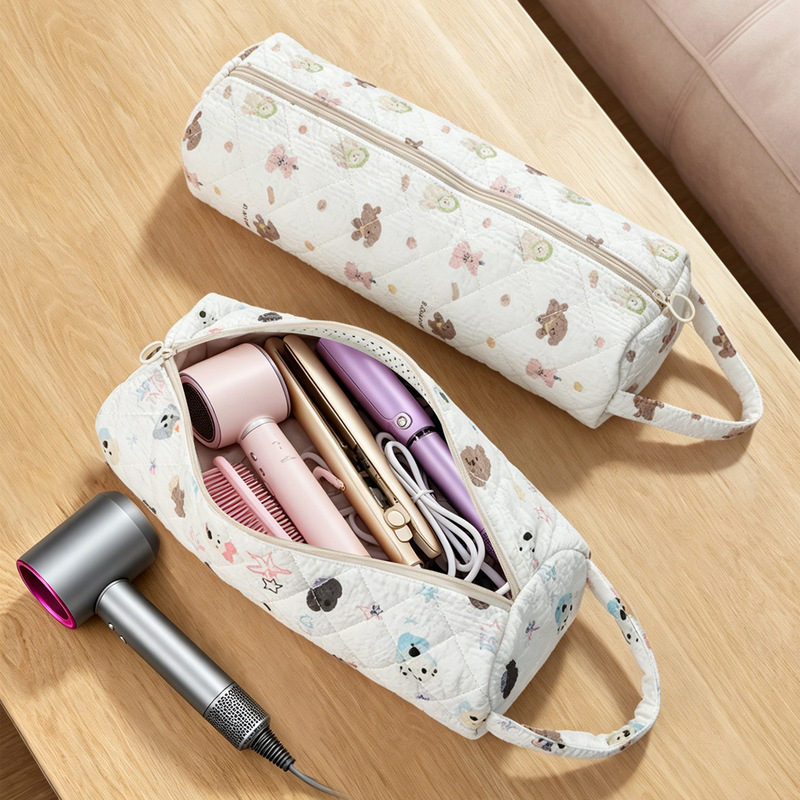Quilted Cartoon Hair Dryer Storage Bag, Large Capacity Hair Straightener and Curling Iron Storage Bag, Travel Portable Fabric Bag Quilted Cartoon Hair Dryer Storage Bag, Large Capacity Hair Straightener and Curling Iron Storage Bag, Travel Portable Fabric Bag