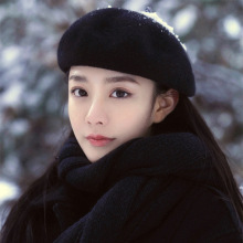 大头围羊毛贝雷帽女秋冬黑色百搭毛呢蓓蕾帽子韩版日系复古画家帽