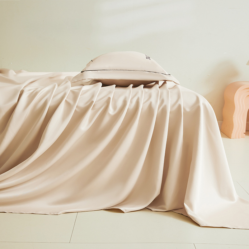Sábana fresca de color puro, una sola pieza, colcha de hielo para dos personas, funda de almohada individual, dormitorio de estudiantes, traje de tres piezas, verano, seda no tangsi