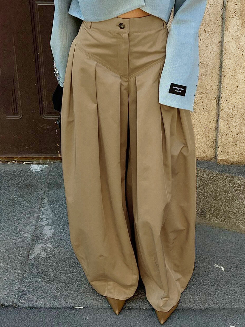 2025 otoño y invierno nuevos pantalones delgados y sueltos transfronterizos, pantalones de cuchillo de estilo antiguo, pantalones de cintura alta de moda